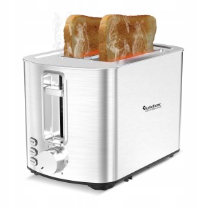 Toster TurboTronic opiekacz do tostów grzanki kromek kanapek 2 tosty 850w 6 poziomów opiekania stalowa obudowa Srebrny