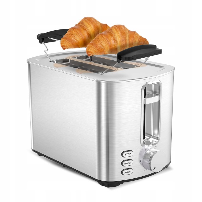 Toster TurboTronic opiekacz do tostów grzanki kromek kanapek 2 tosty 850w 6 poziomów opiekania stalowa obudowa Srebrny