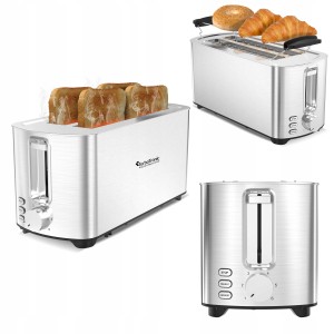 Toster TurboTronic opiekacz kanapek 4 tosty do tostów grzanki 1400w 6 poziomów opiekania stalowa obudowa Srebrny