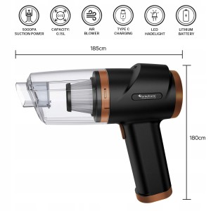 Odkurzacz ręczny samochodowy TurboTronic 2w1 dmuchawa do auta domu LED 5kpa gniazdo USB C Miedziany